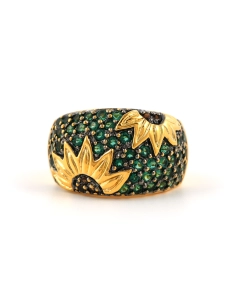 Bague contemporaine en argent 925 (vermeil) sertie de zirconiums - - 1