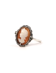 Bague Art Déco en argent 835 sertie d'un camée et de marcassites - - 2