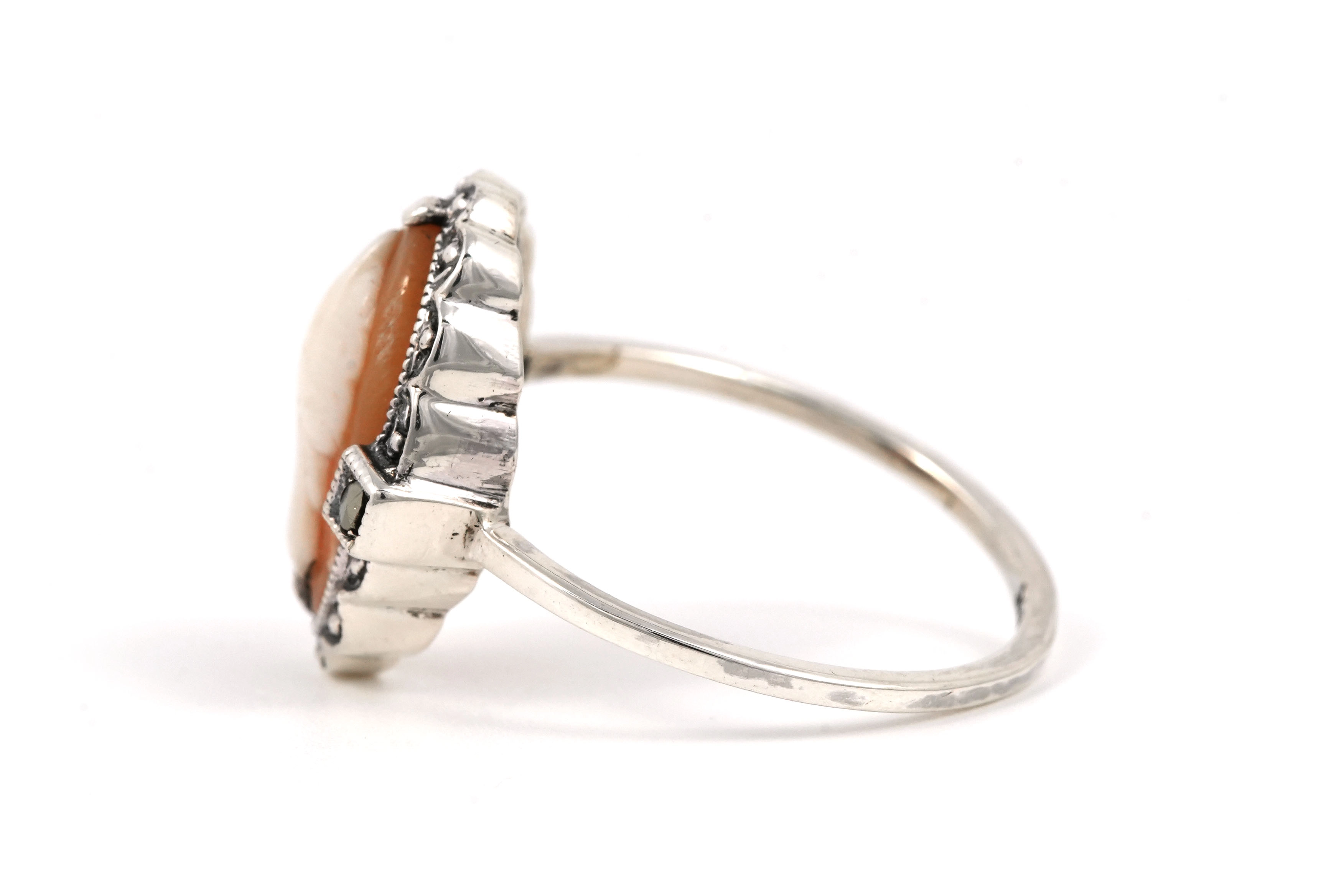 Bague Art Déco en argent 835 sertie d'un camée et de marcassites - - 3