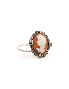 Bague Art Déco en argent 835 sertie d'un camée et de marcassites - - 6