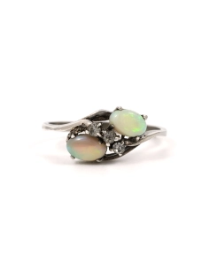 Bague contemporaine en argent 925 sertie d'opales et de zirconiums - - 1