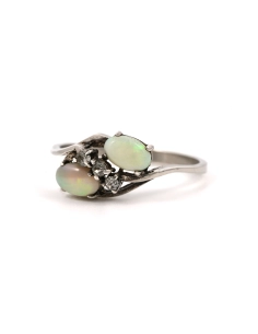 Bague contemporaine en argent 925 sertie d'opales et de zirconiums - - 2