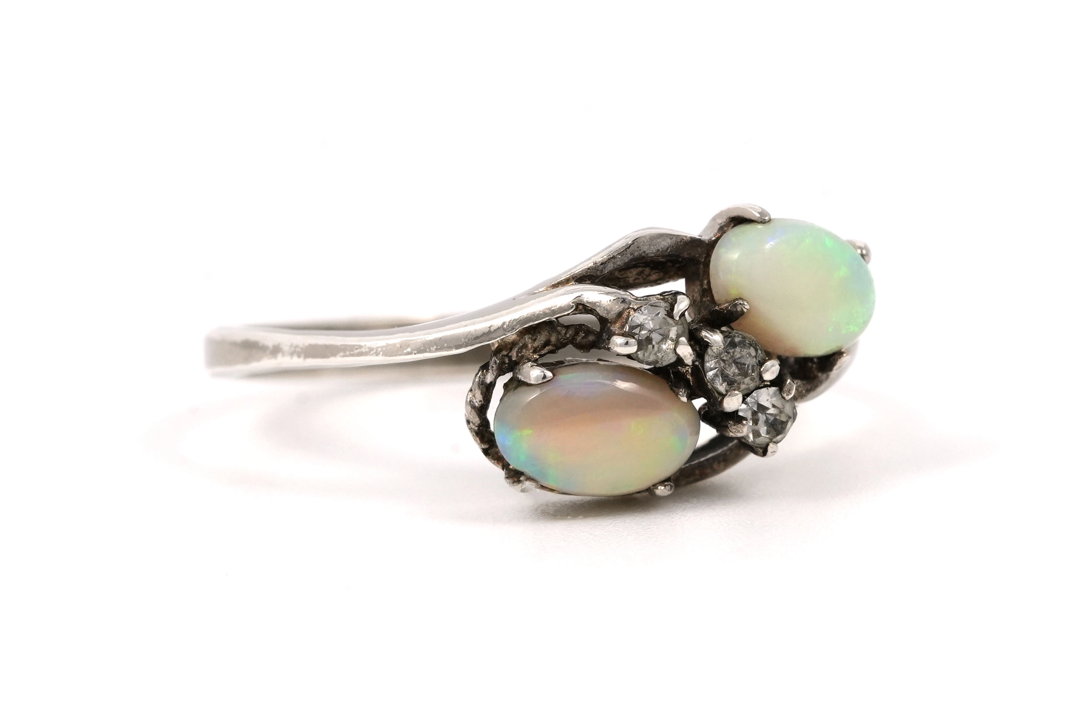 Bague contemporaine en argent 925 sertie d'opales et de zirconiums - - 6