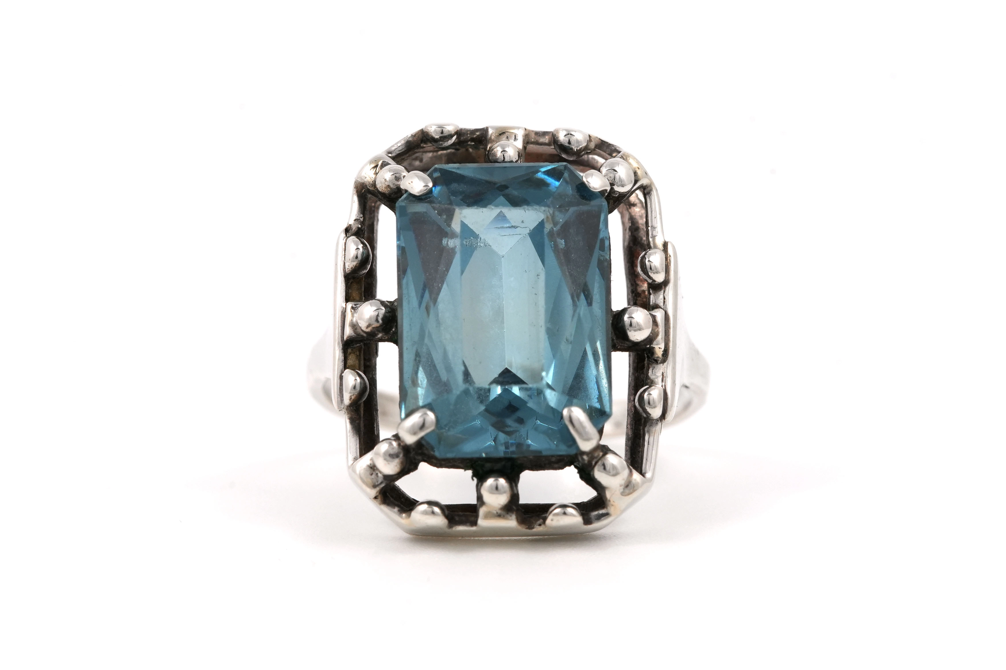 Bague Art Déco en argent 835 sertie d'un cristal - - 1