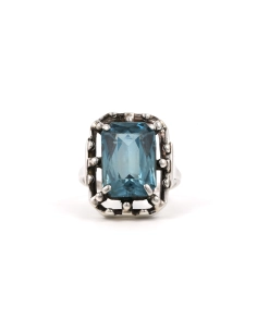 Bague Art Déco en argent 835 sertie d'un cristal - - 1