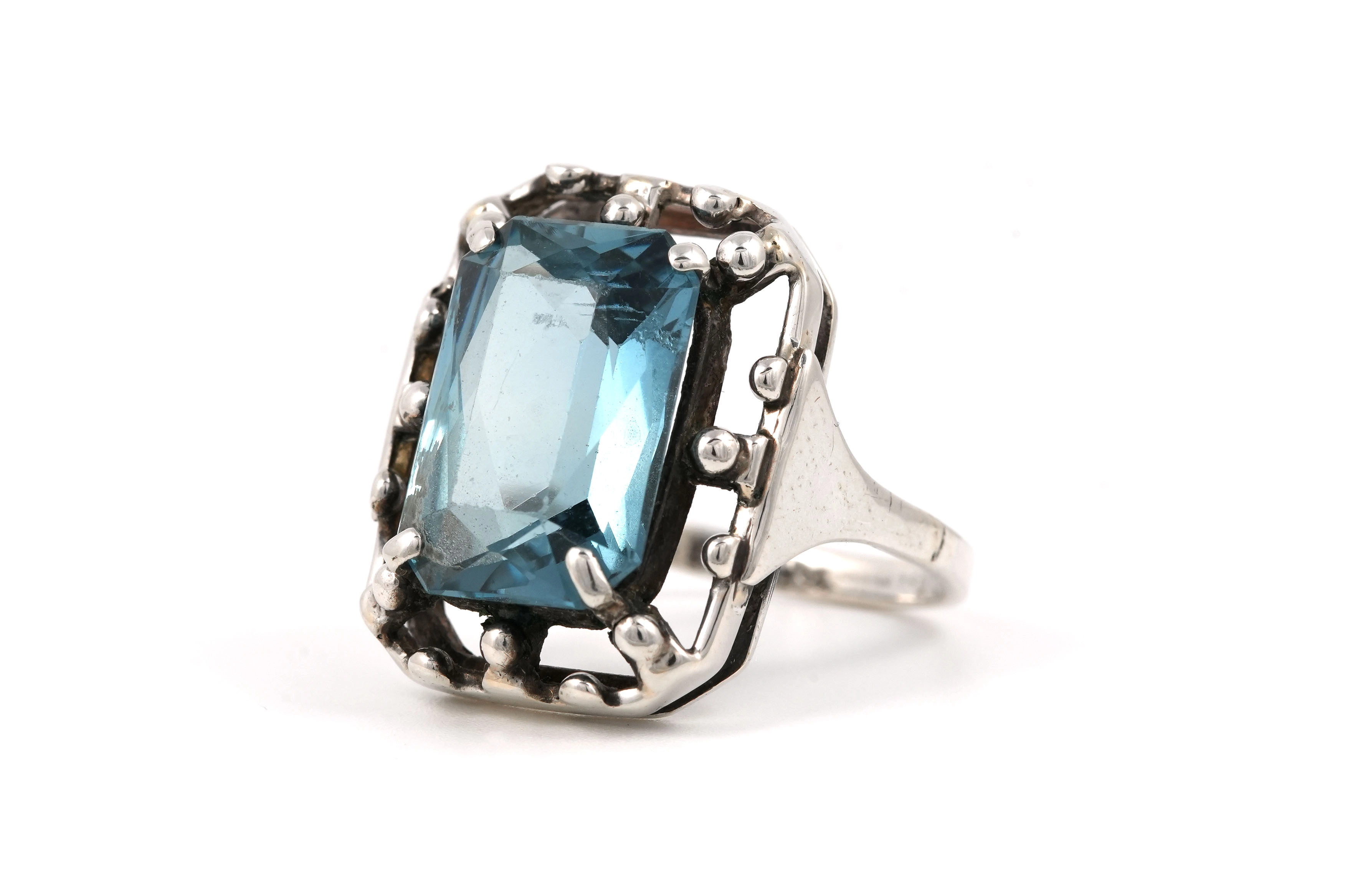 Bague Art Déco en argent 835 sertie d'un cristal - - 2