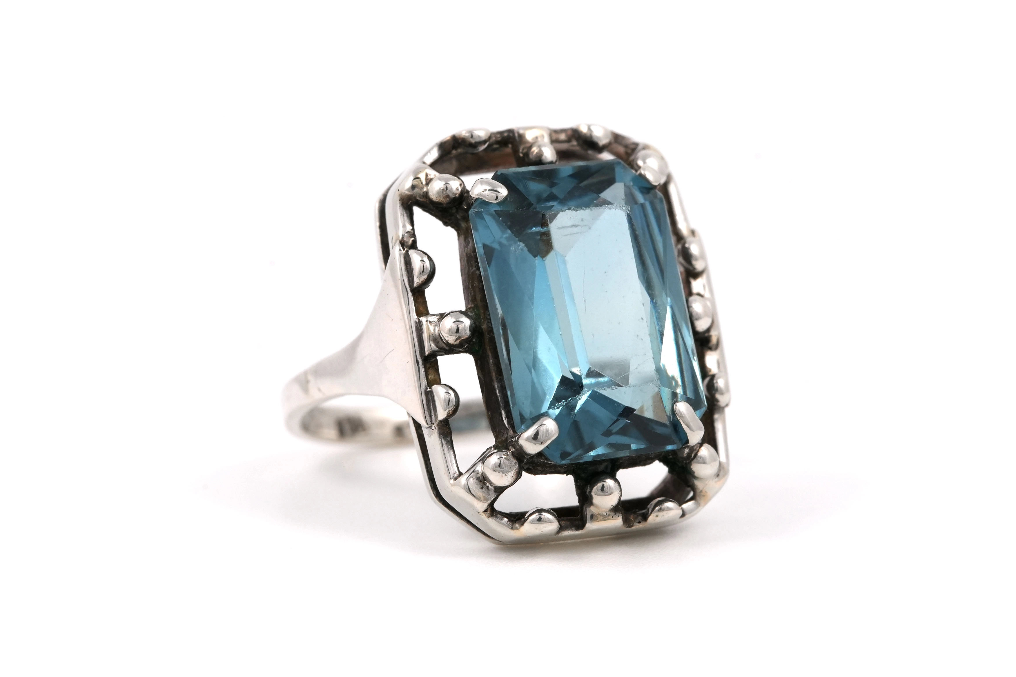 Bague Art Déco en argent 835 sertie d'un cristal - - 6