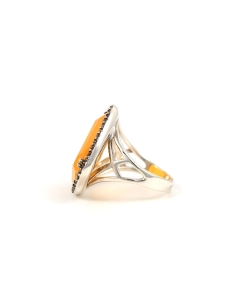 Bague contemporaine en argent 925 sertie d'une serpentine et de zircons - - 3