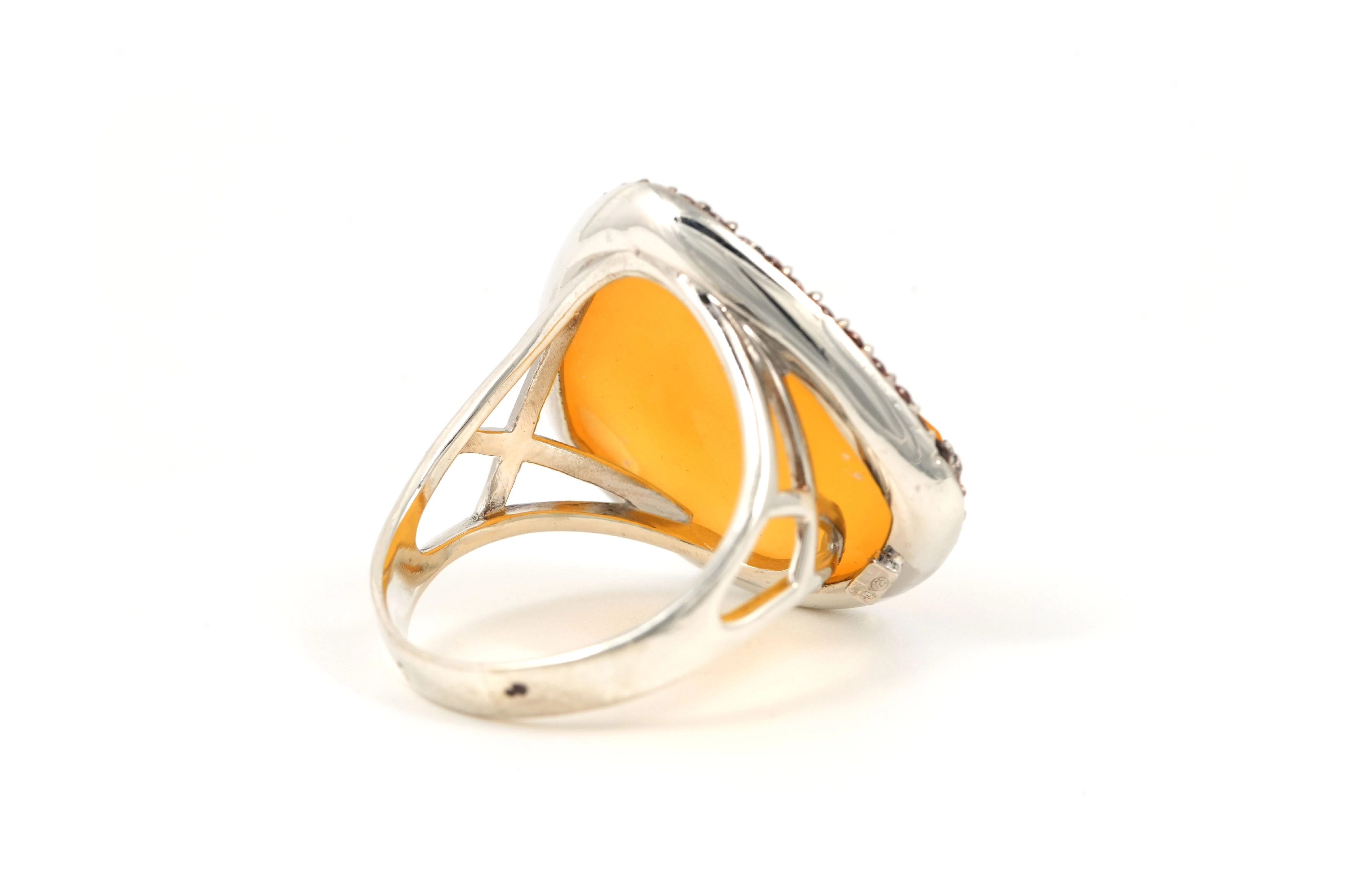 Bague contemporaine en argent 925 sertie d'une serpentine et de zircons - - 5