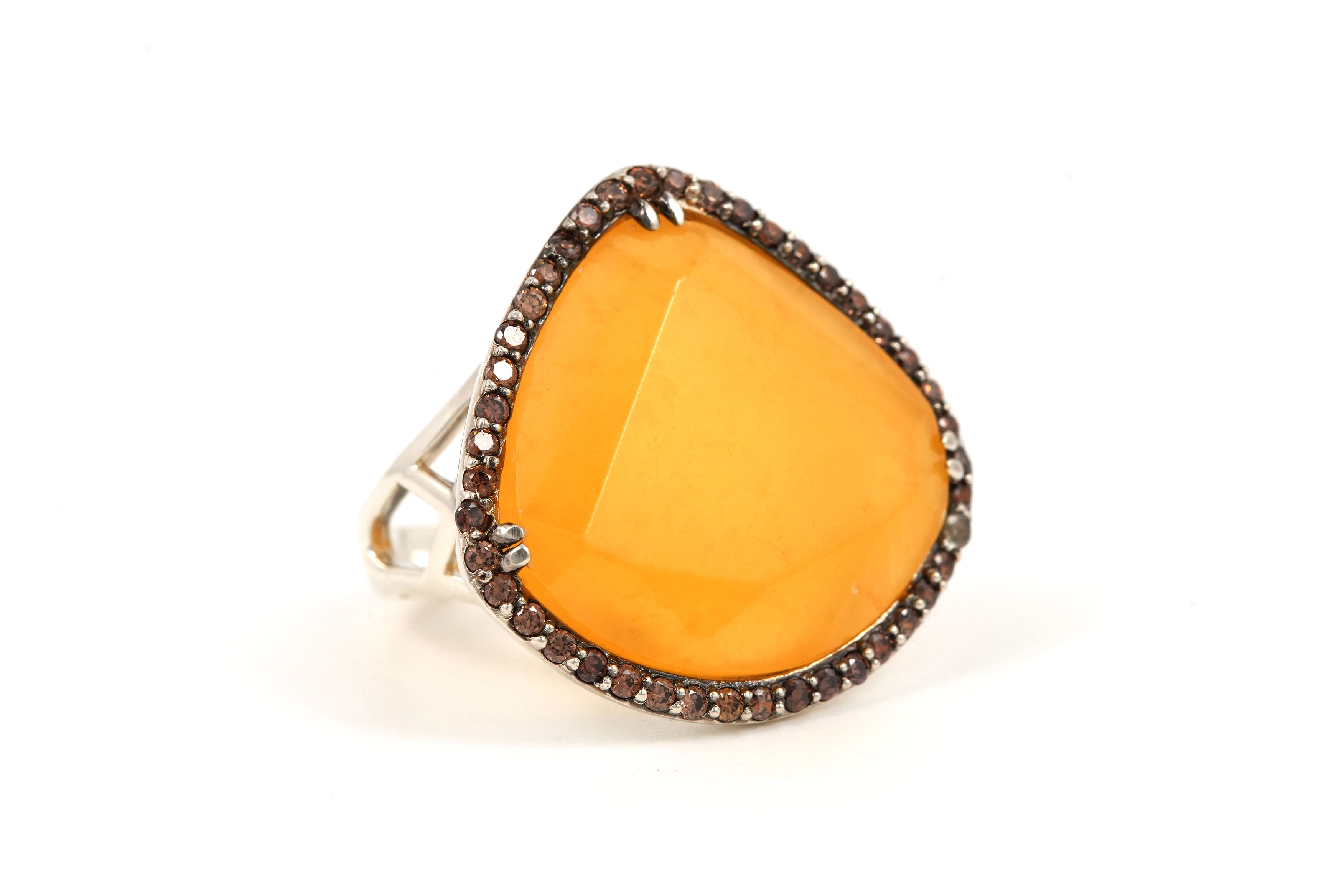 Bague contemporaine en argent 925 sertie d'une serpentine et de zircons - - 6