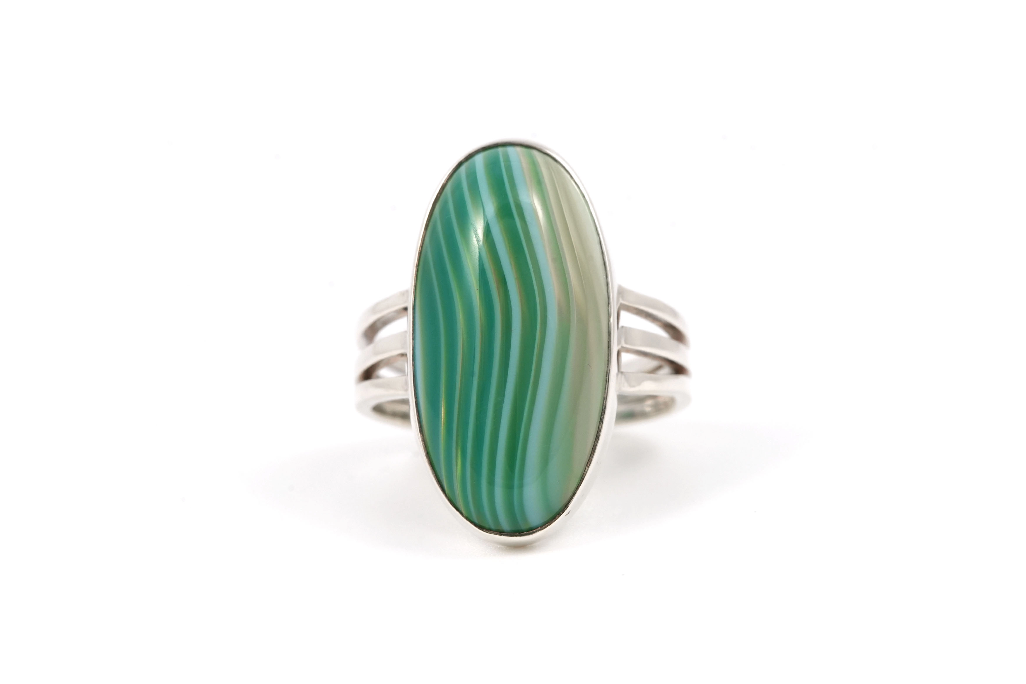 Bague Années 70 en argent sertie d'une agate - - 1