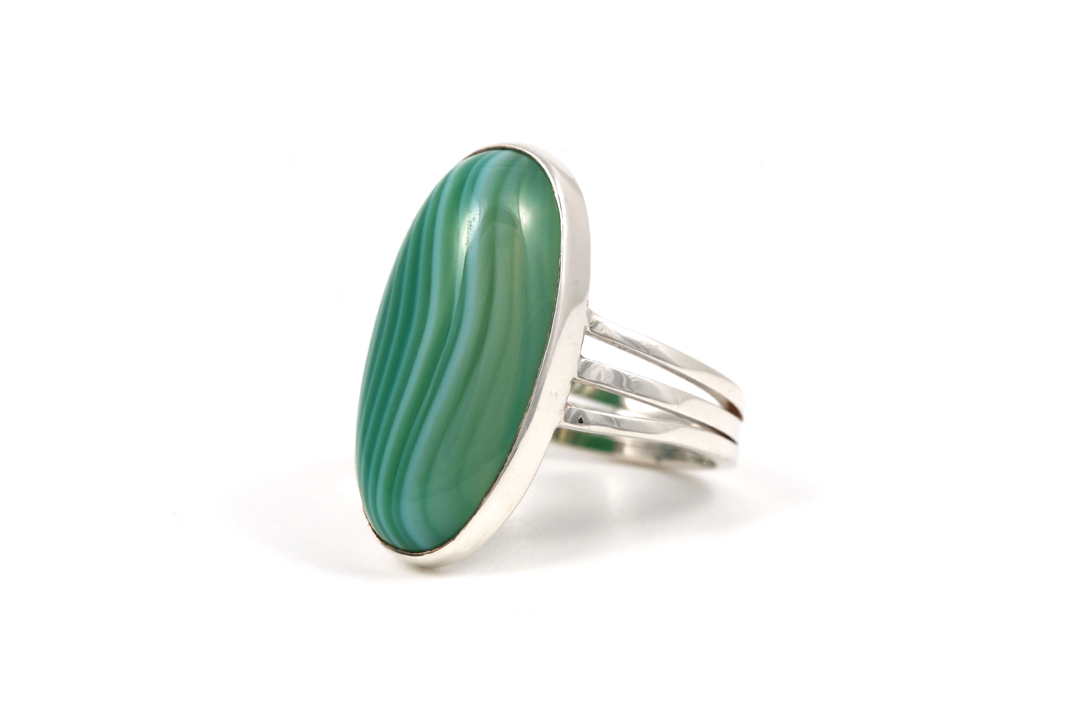 Bague Années 70 en argent sertie d'une agate - - 2