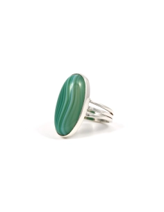 Bague Années 70 en argent sertie d'une agate - - 2