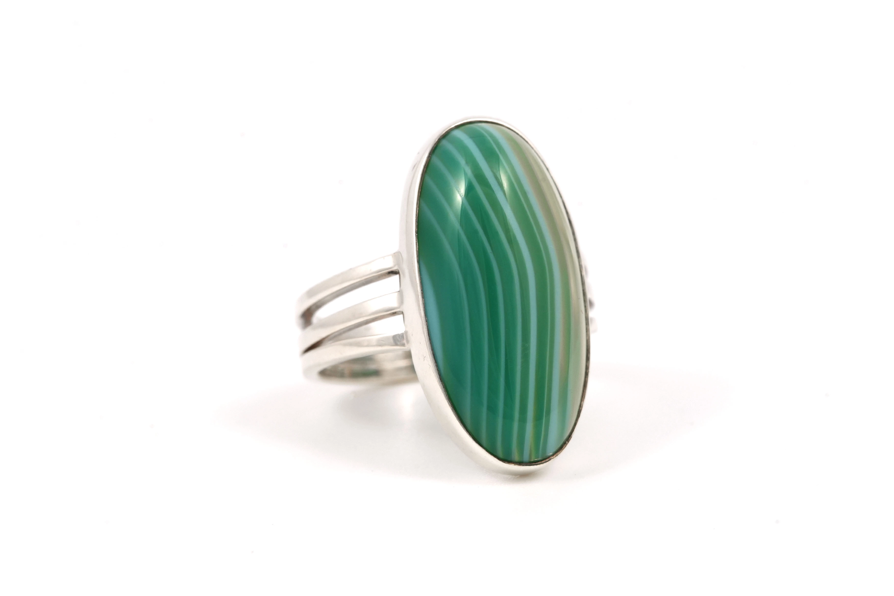 Bague Années 70 en argent sertie d'une agate - - 6