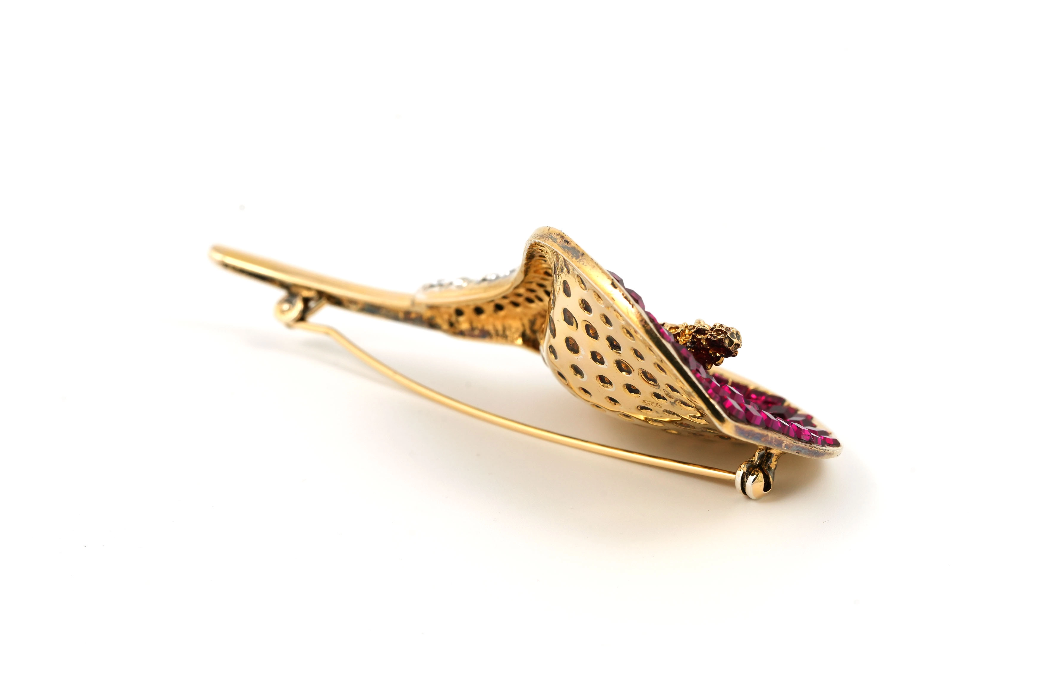 Broche années 70 en argent (vermeil) sertie de strass et de rubis de synthèse - - 5
