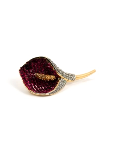 Broche années 70 en argent (vermeil) sertie de strass et de rubis de synthèse - - 1