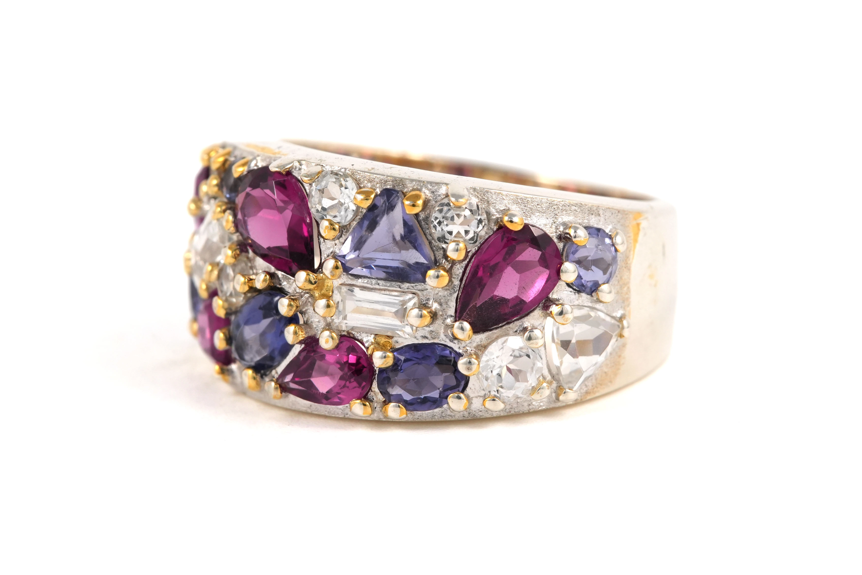Bague contemporaine en argent 925 sertie de cordiérite, grenat et topaze - - 2