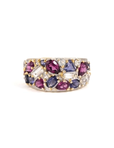 Bague contemporaine en argent 925 sertie de cordiérite, grenat et topaze - - 1