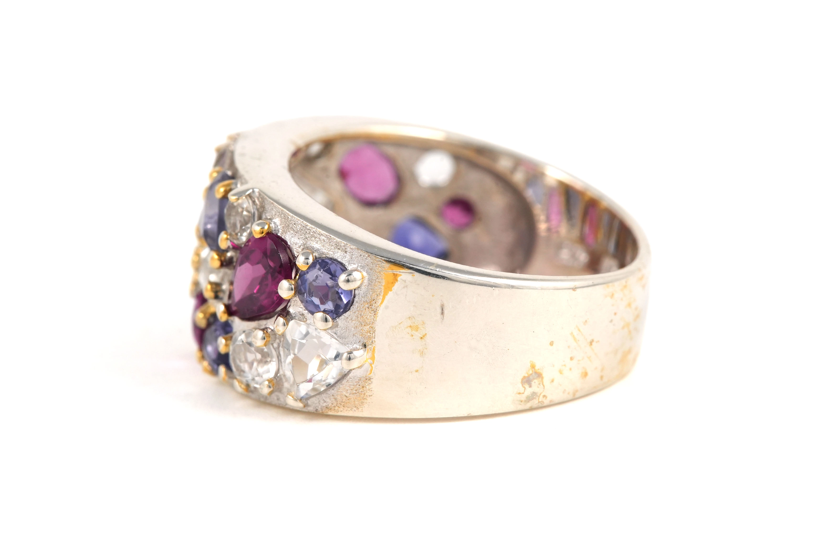 Bague contemporaine en argent 925 sertie de cordiérite, grenat et topaze - - 3