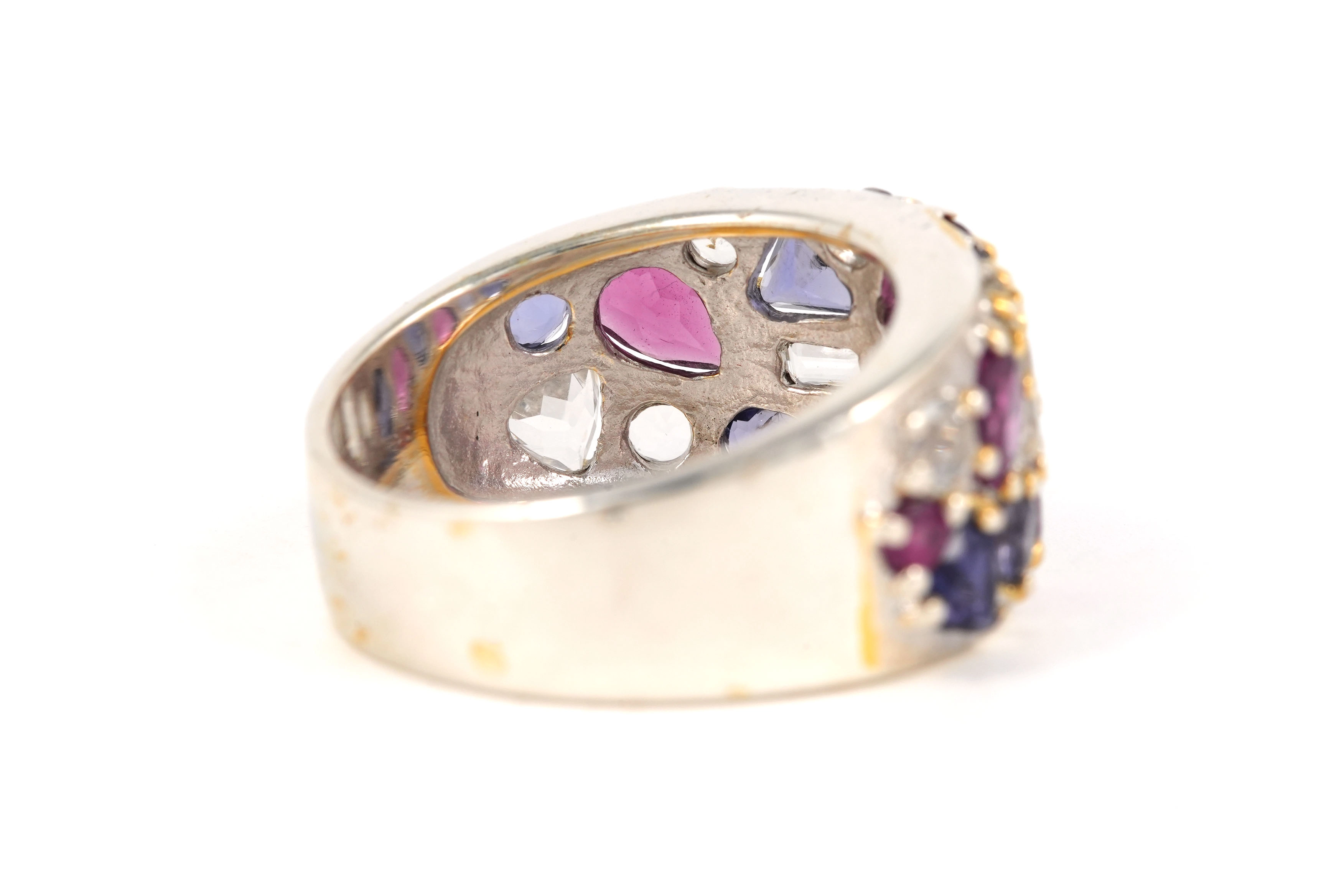 Bague contemporaine en argent 925 sertie de cordiérite, grenat et topaze - - 5