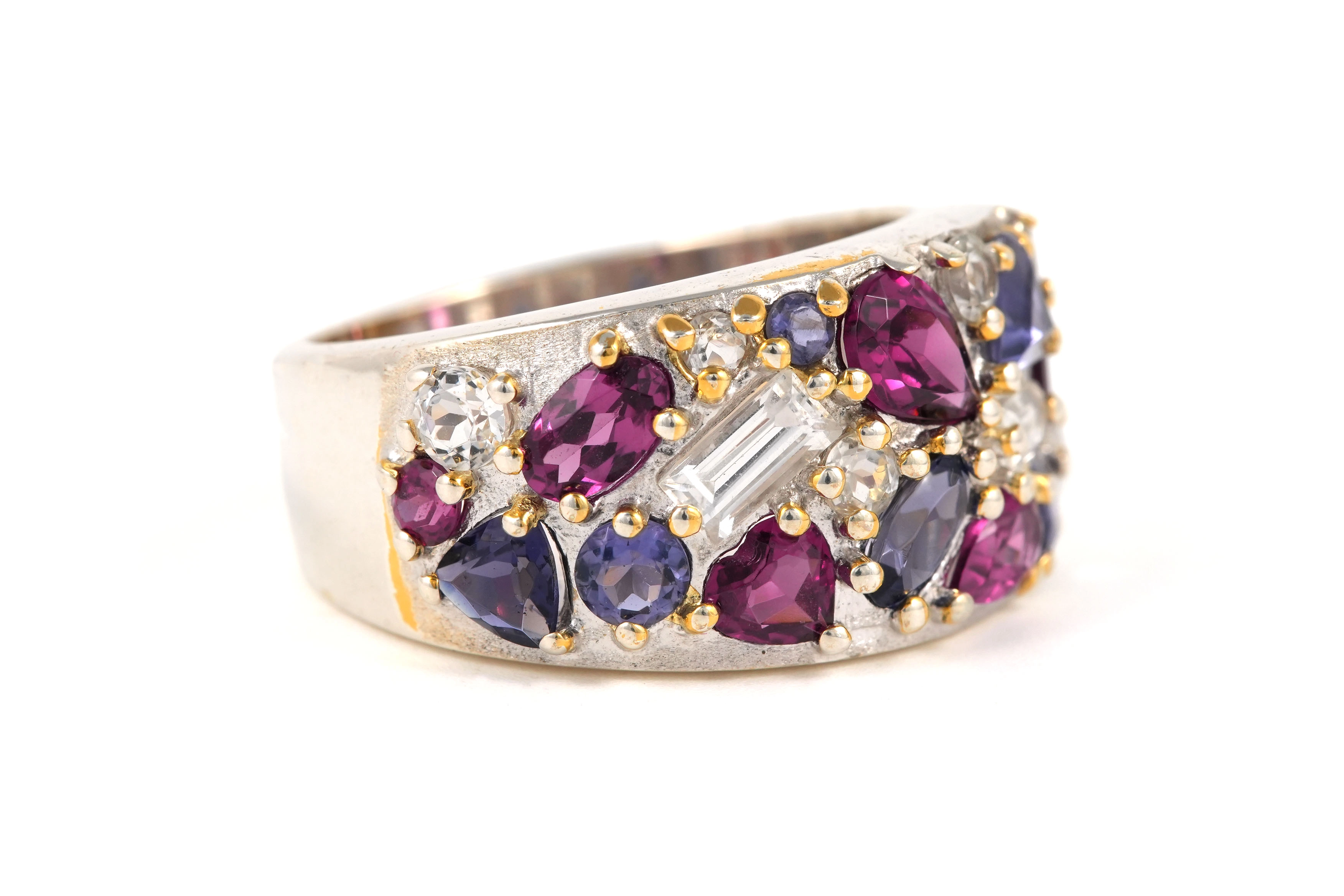Bague contemporaine en argent 925 sertie de cordiérite, grenat et topaze - - 6