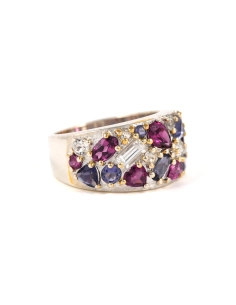 Bague contemporaine en argent 925 sertie de cordiérite, grenat et topaze - - 6