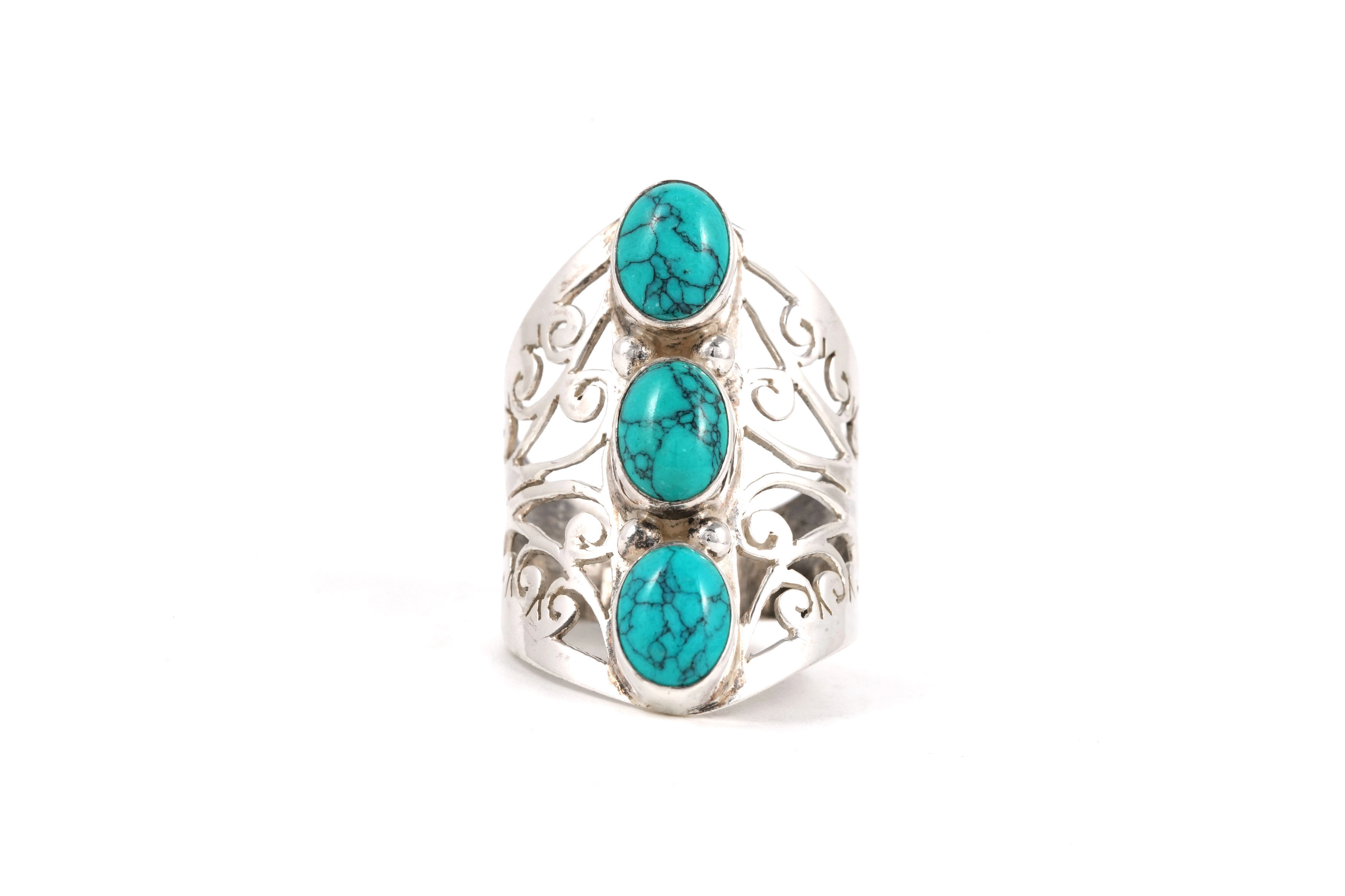 Bague contemporaine en argent 925 sertie des turquoises - - 1