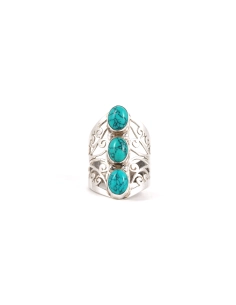 Bague contemporaine en argent 925 sertie des turquoises - - 1