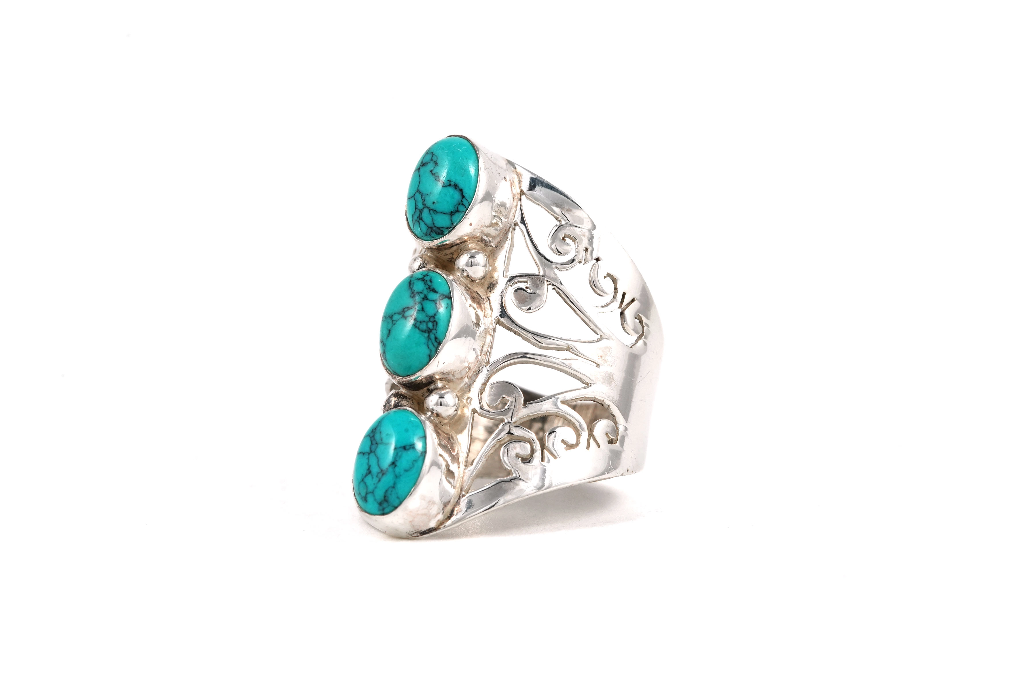 Bague contemporaine en argent 925 sertie des turquoises - - 2