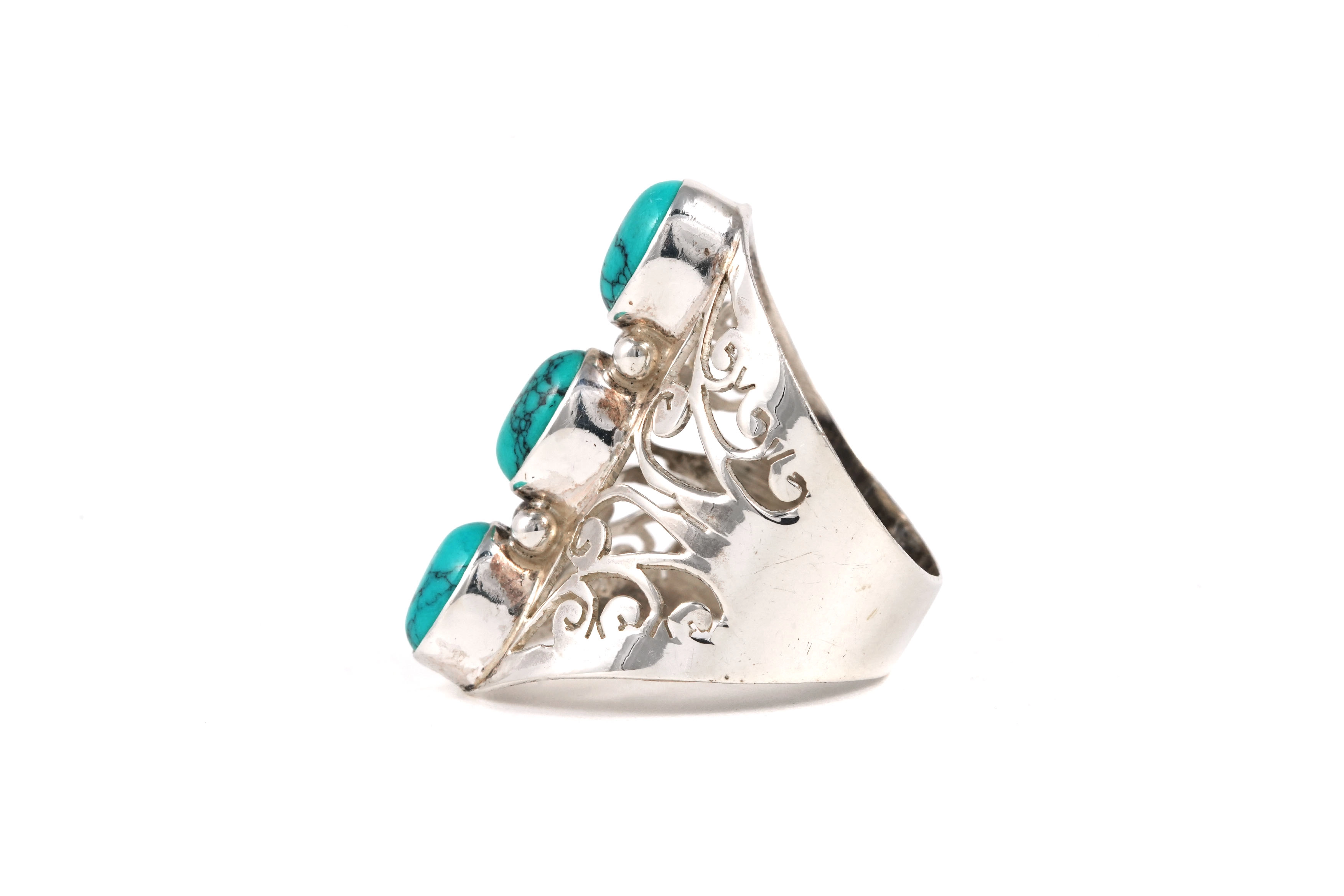 Bague contemporaine en argent 925 sertie des turquoises - - 3