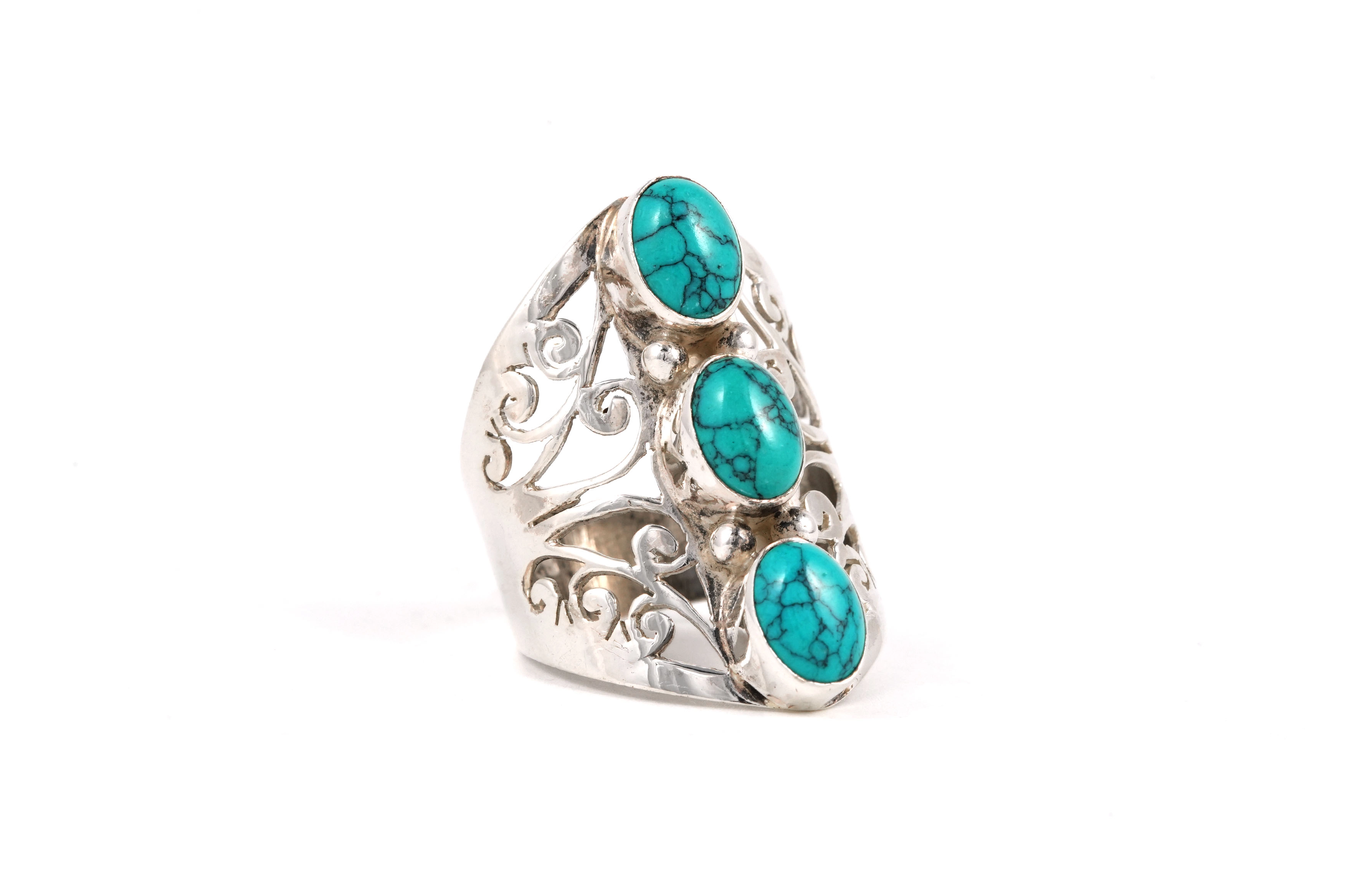Bague contemporaine en argent 925 sertie des turquoises - - 6