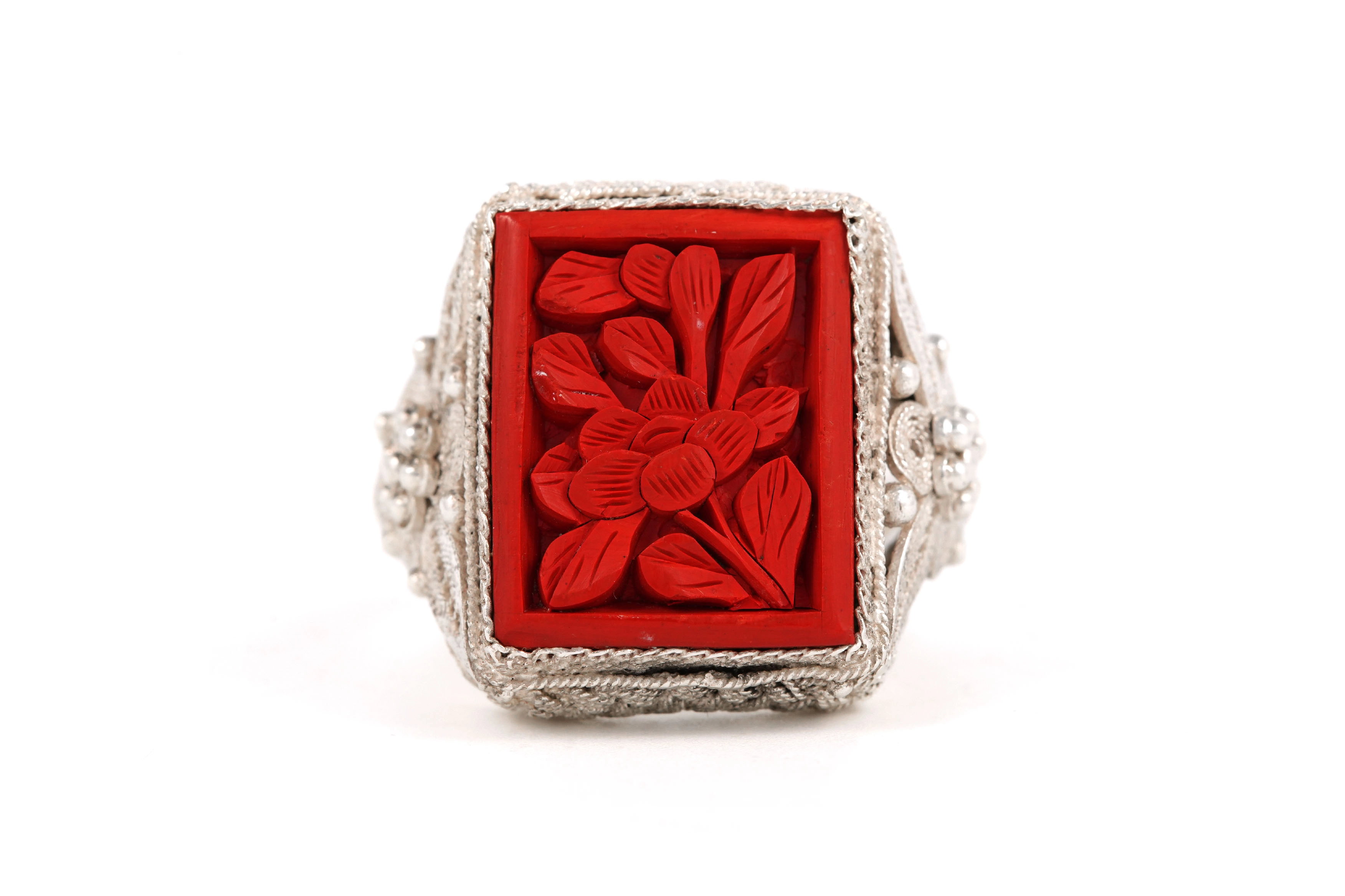 Bague Années 70 en argent 925 sertie de bois - - 1