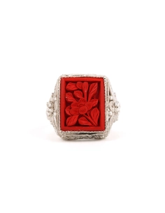 Bague Années 70 en argent 925 sertie de bois - - 1