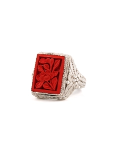 Bague Années 70 en argent 925 sertie de bois - - 2