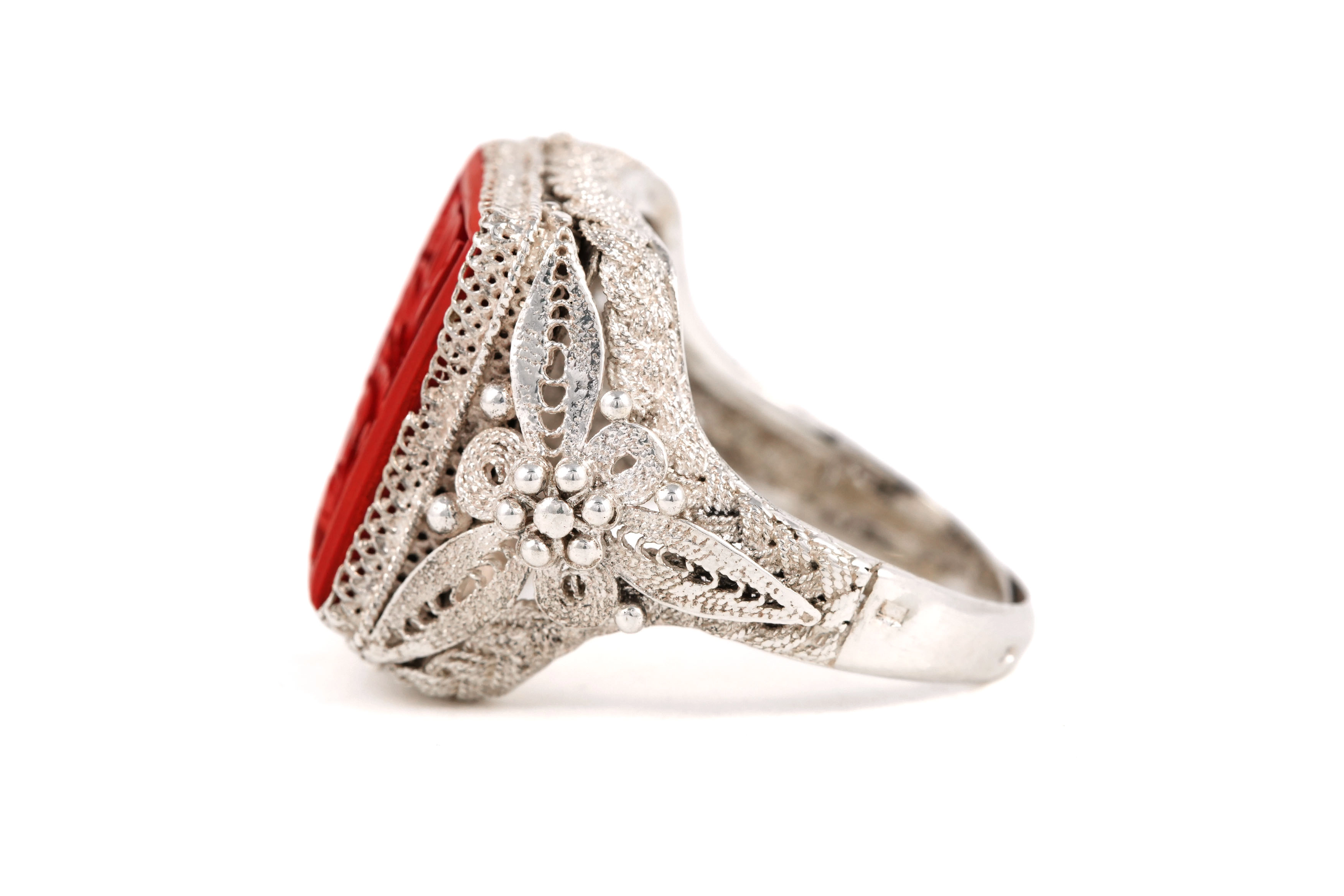 Bague Années 70 en argent 925 sertie de bois - - 3