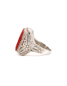 Bague Années 70 en argent 925 sertie de bois - - 3