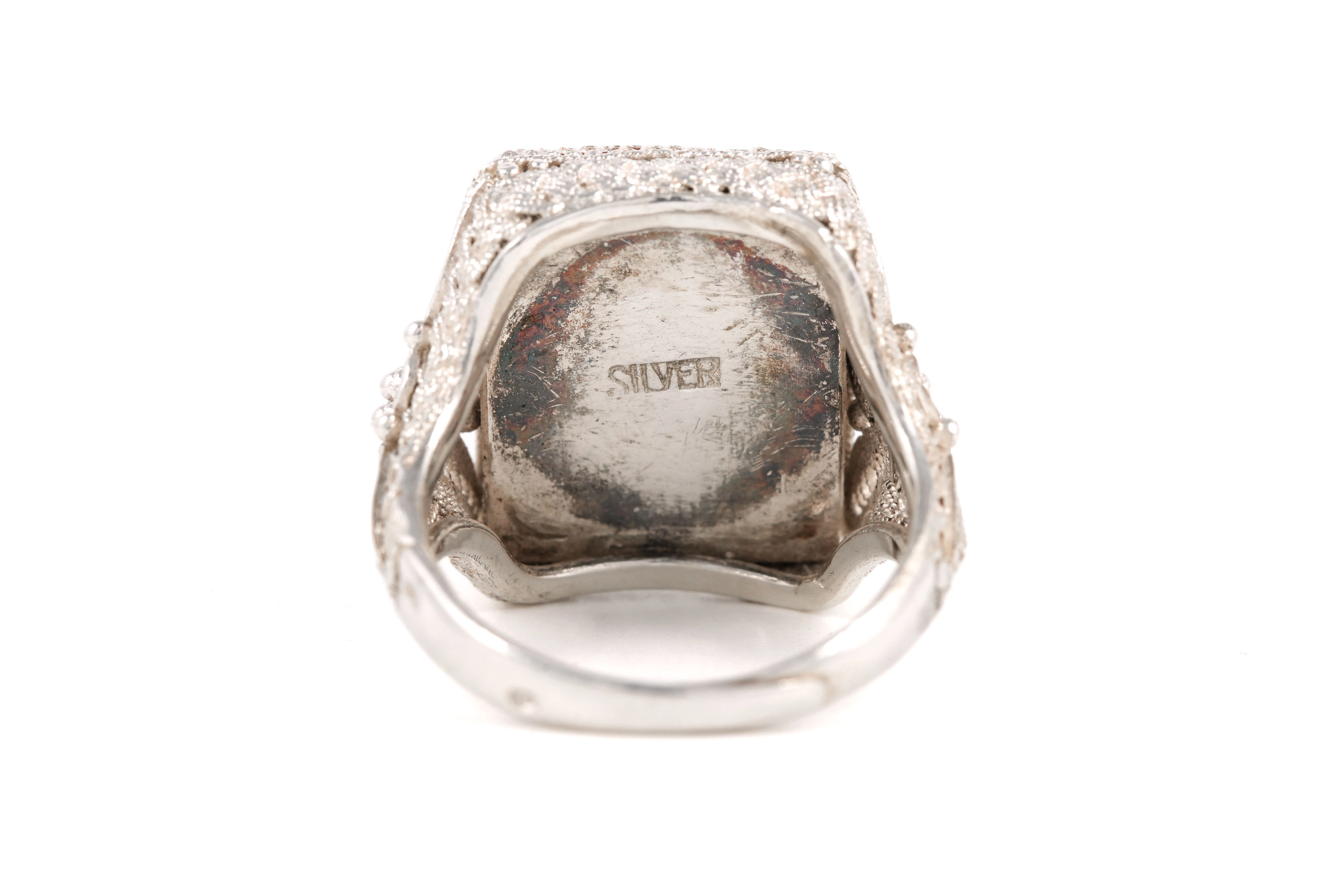 Bague Années 70 en argent 925 sertie de bois - - 4