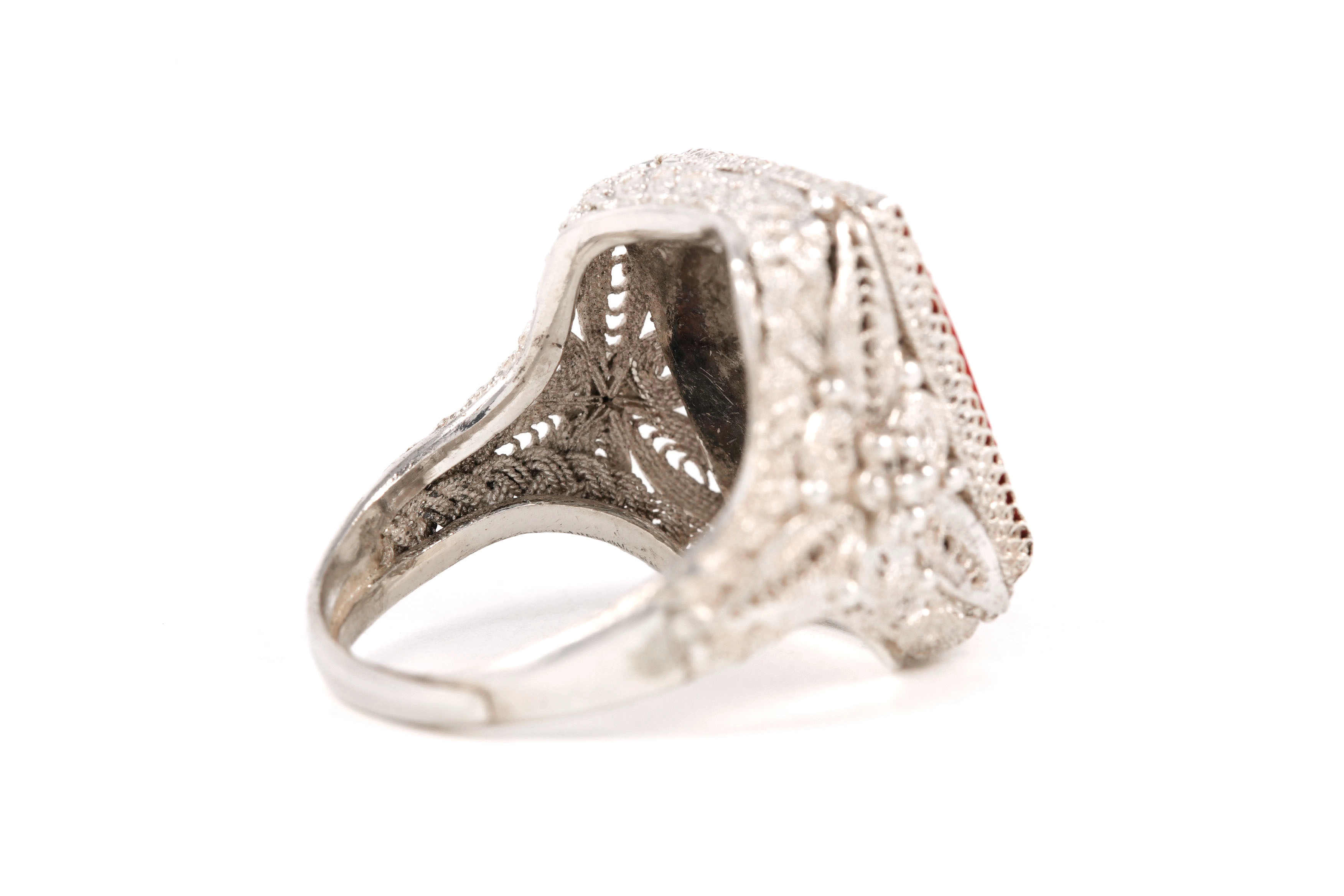 Bague Années 70 en argent 925 sertie de bois - - 5