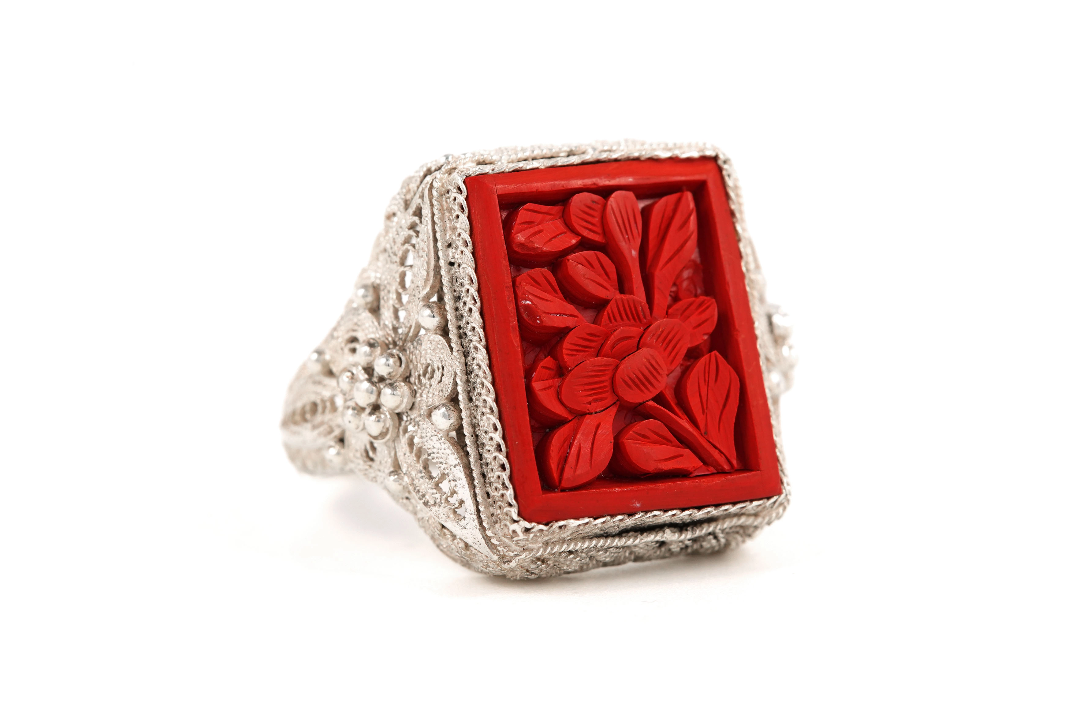 Bague Années 70 en argent 925 sertie de bois - - 6
