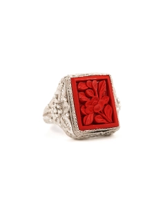 Bague Années 70 en argent 925 sertie de bois - - 6