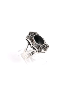 Bague contemporaine en argent 925 sertie d'une onyx et de marcassites - - 5