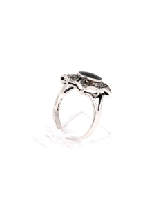 Bague contemporaine en argent 925 sertie d'une onyx et de marcassites - - 6