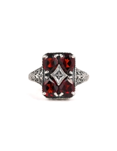 Bague contemporaine en argent 925 sertie de grenats et de marcassites - - 1