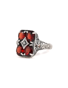 Bague contemporaine en argent 925 sertie de grenats et de marcassites - - 2