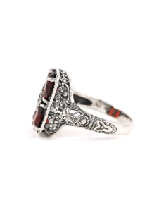 Bague contemporaine en argent 925 sertie de grenats et de marcassites - - 3