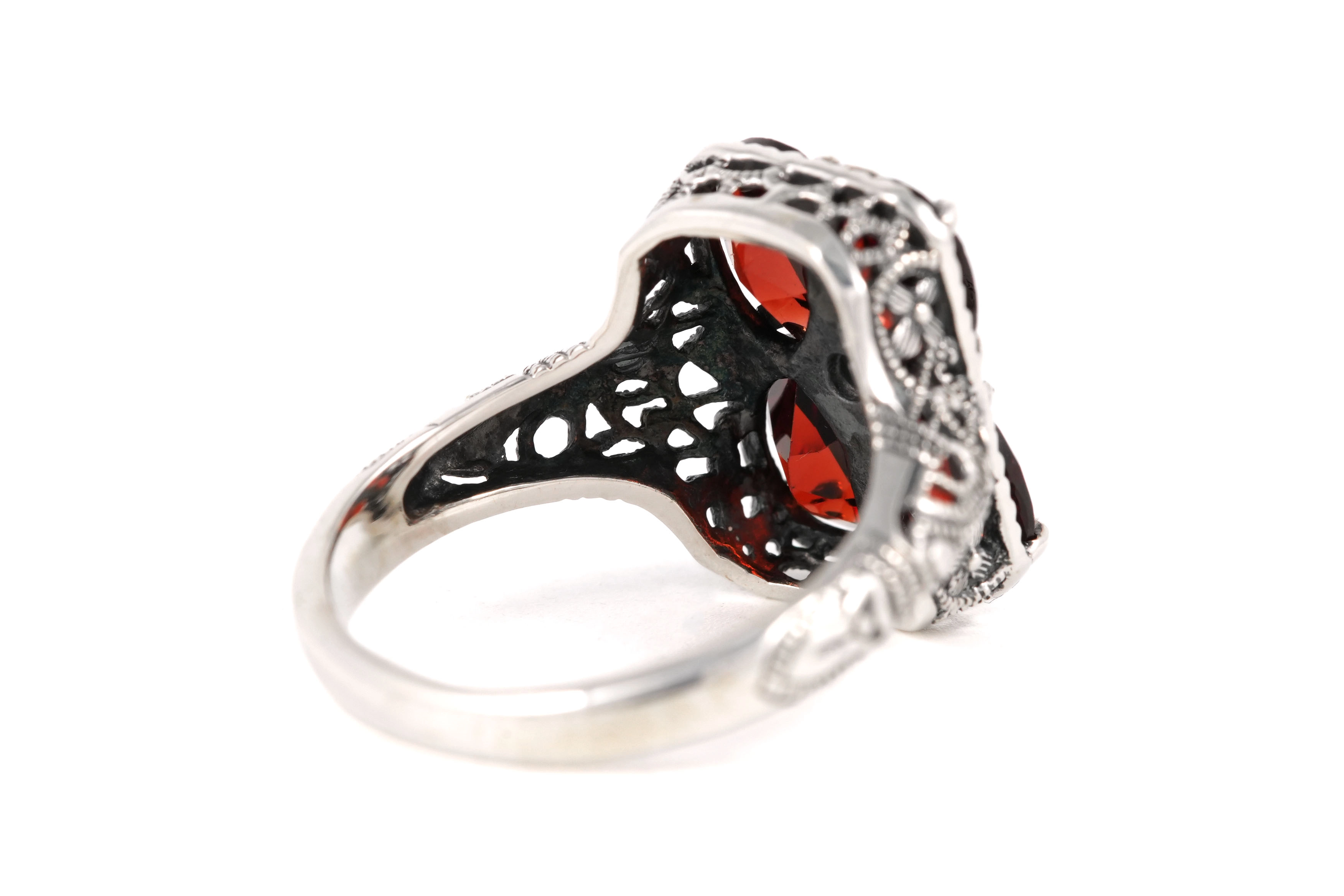Bague contemporaine en argent 925 sertie de grenats et de marcassites - - 5