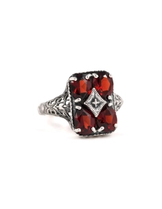 Bague contemporaine en argent 925 sertie de grenats et de marcassites - - 6