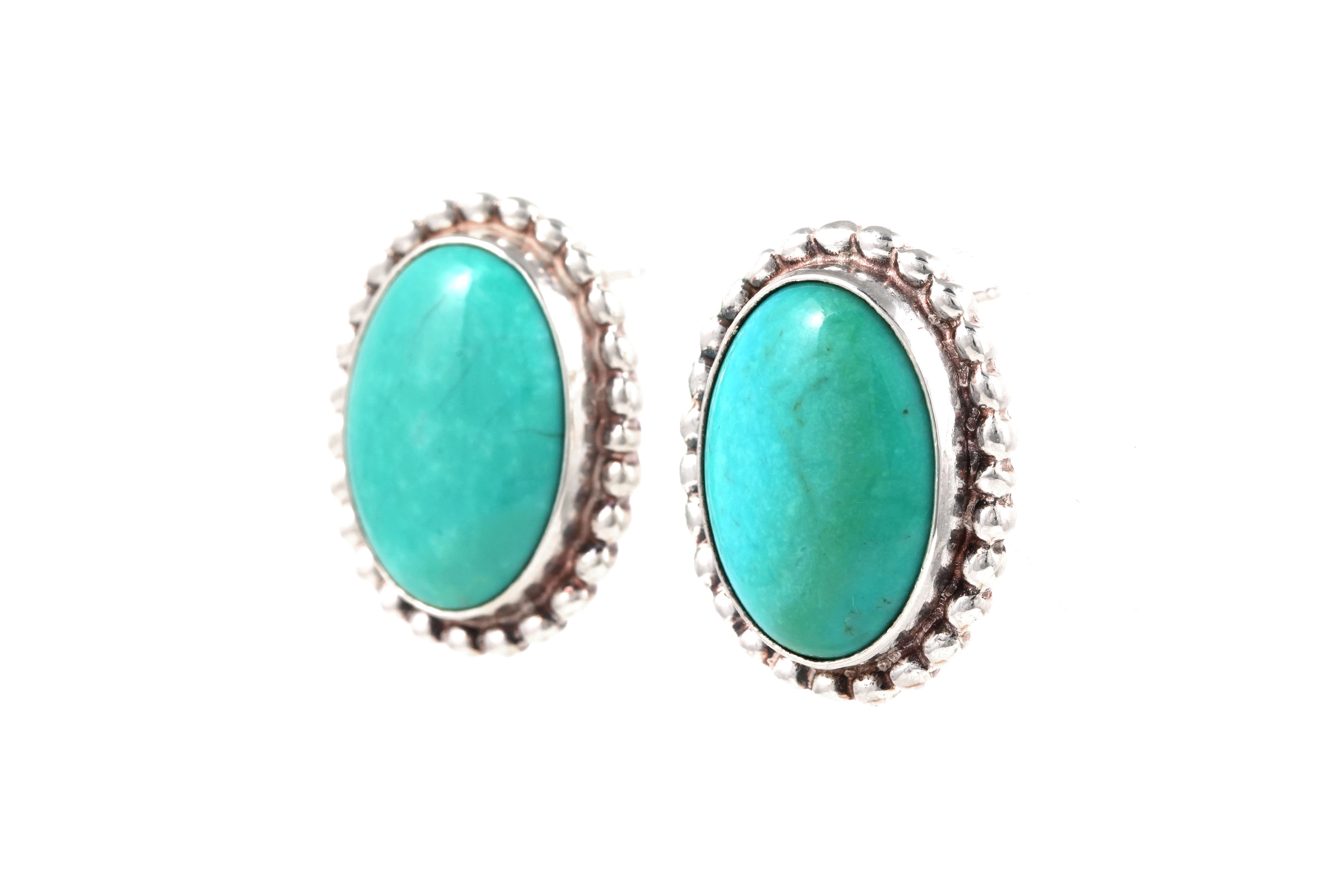 Boucles d'oreilles contemporaines en argent 925 serties de turquoises - - 2