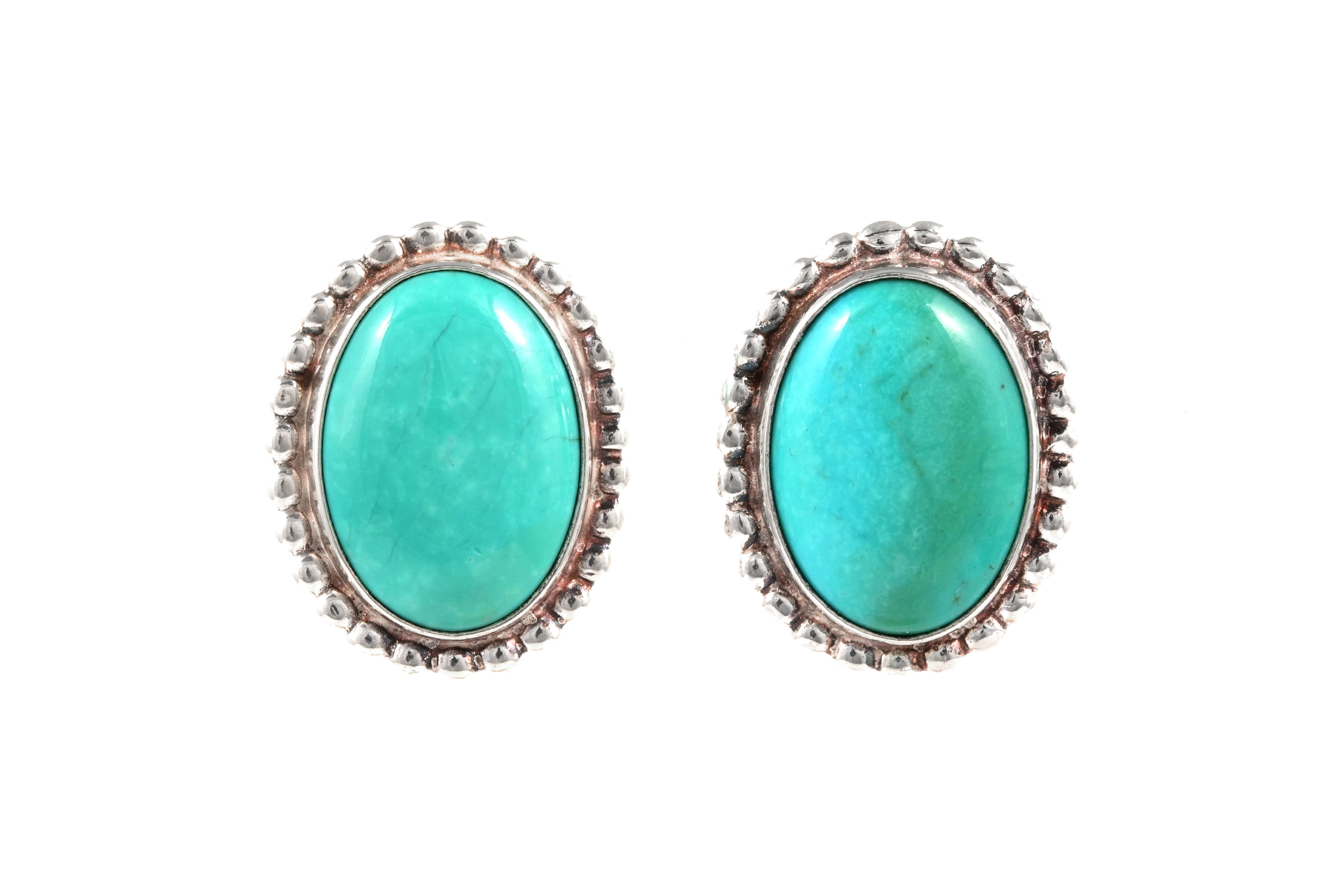 Boucles d'oreilles contemporaines en argent 925 serties de turquoises - - 1