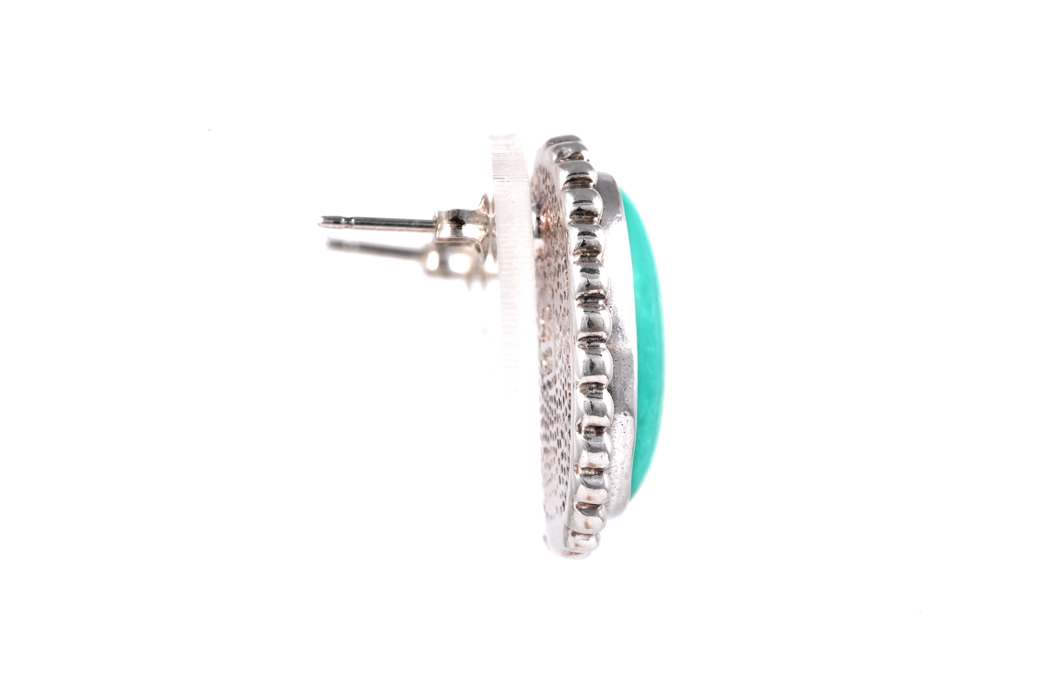 Boucles d'oreilles contemporaines en argent 925 serties de turquoises - - 5
